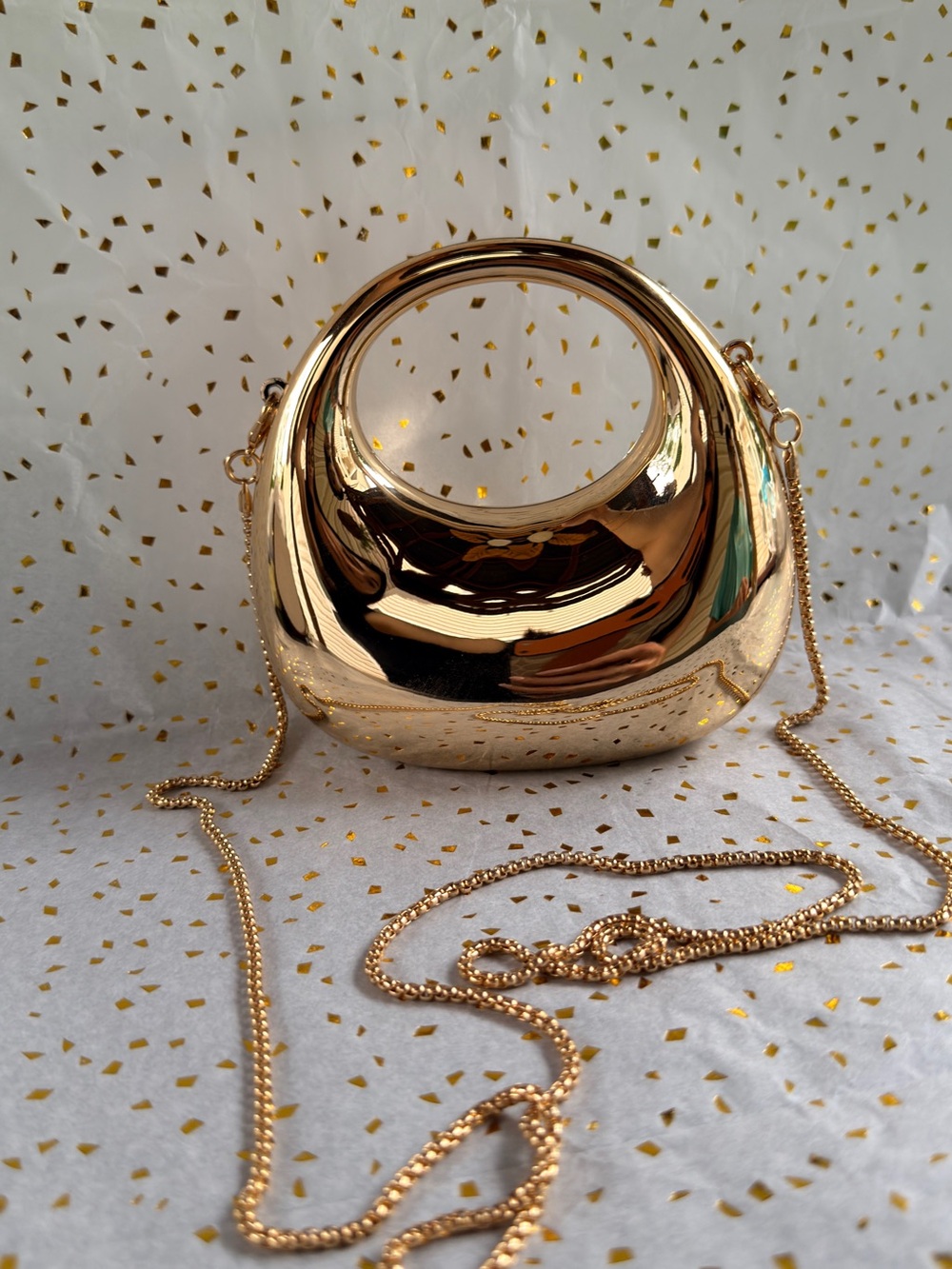 Gold Metallic Mini Bag with Chain Strap
